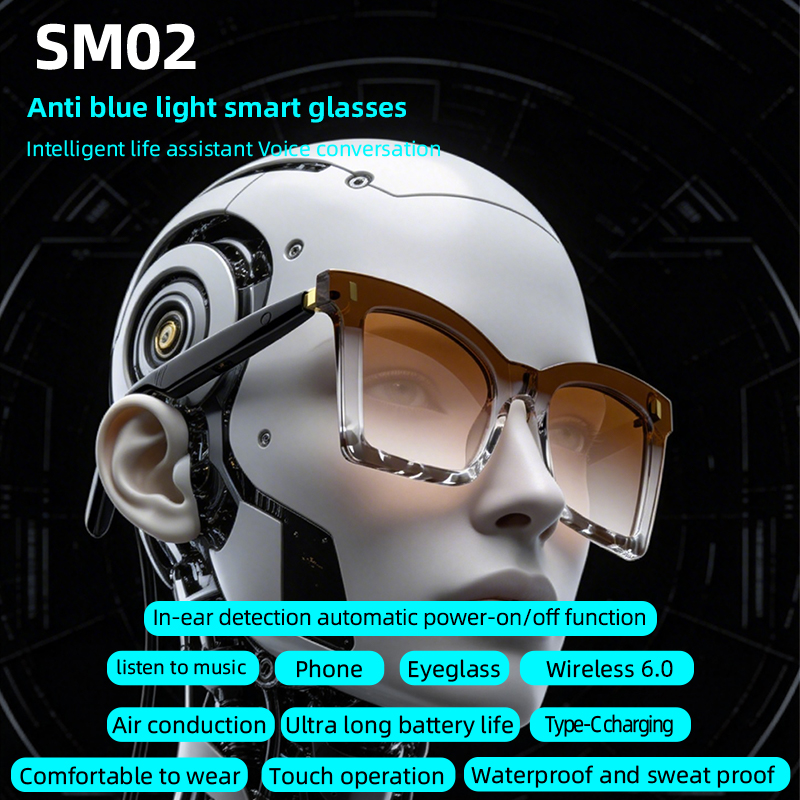 The brown gradient lens smart glasses support Bluetooth calls, multi-functional touch control and recharging Application Scenario