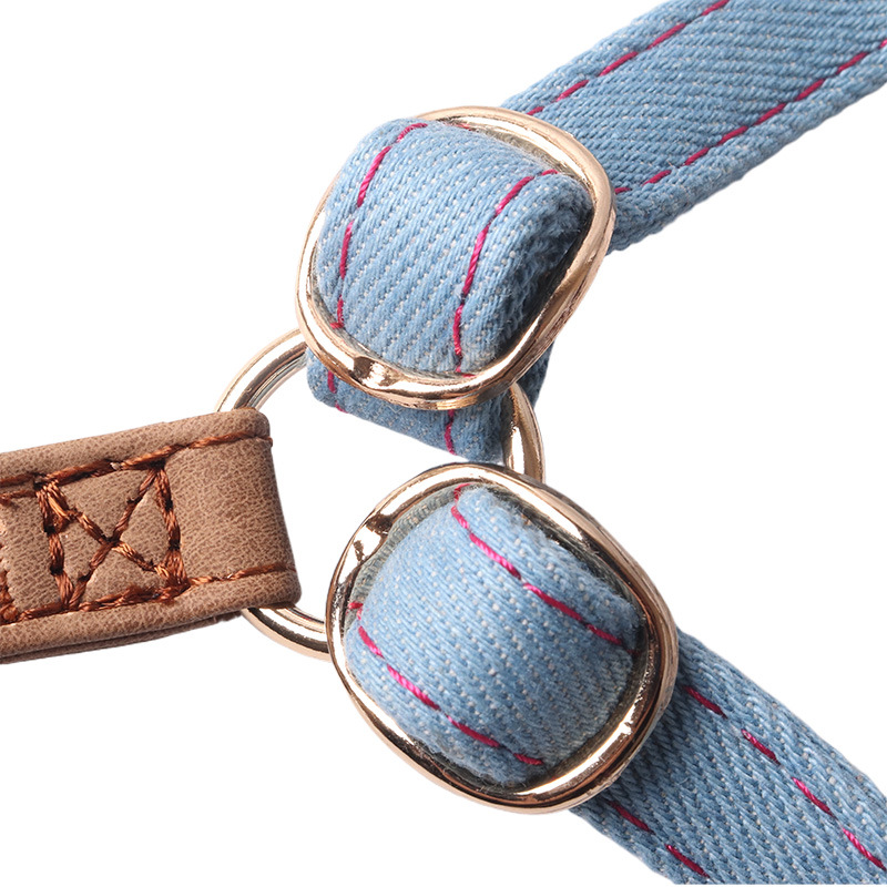 New pet supplies: Pure cotton denim series, denim button chest and shoulder strap, dog leash vest Item Picture