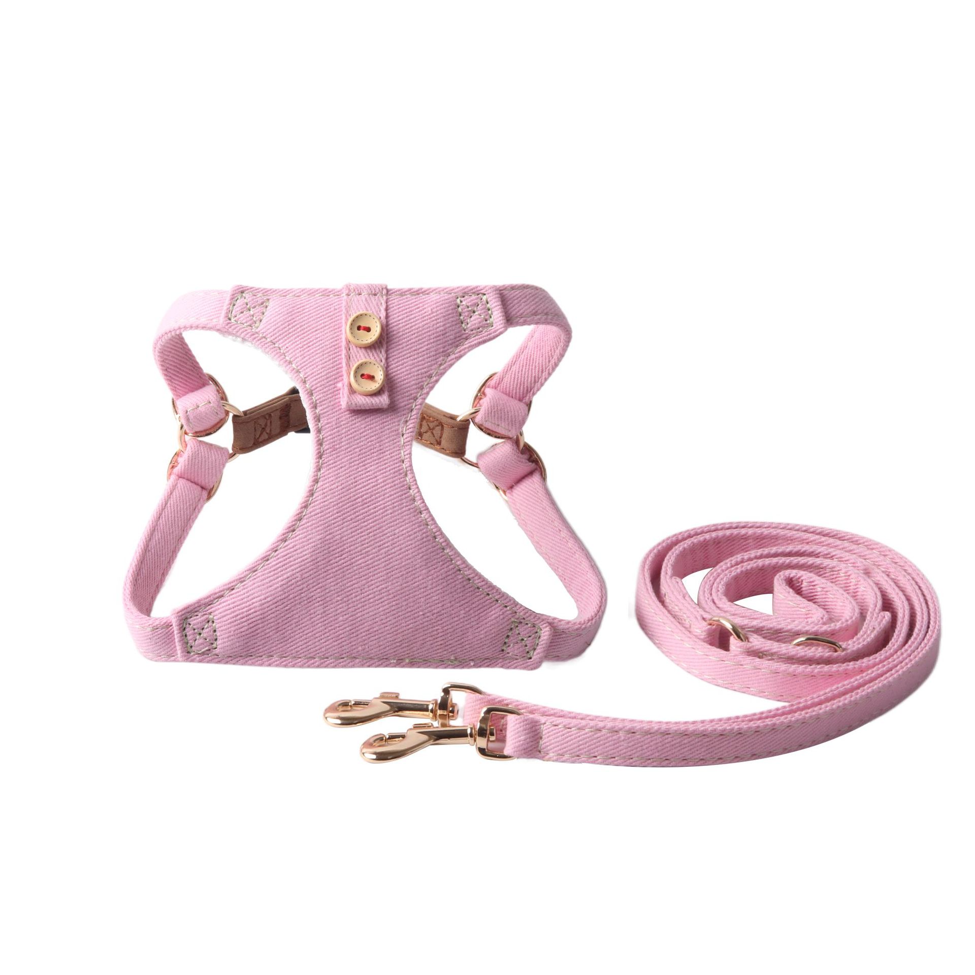 New pet supplies: Pure cotton denim series, denim button chest and shoulder strap, dog leash vest