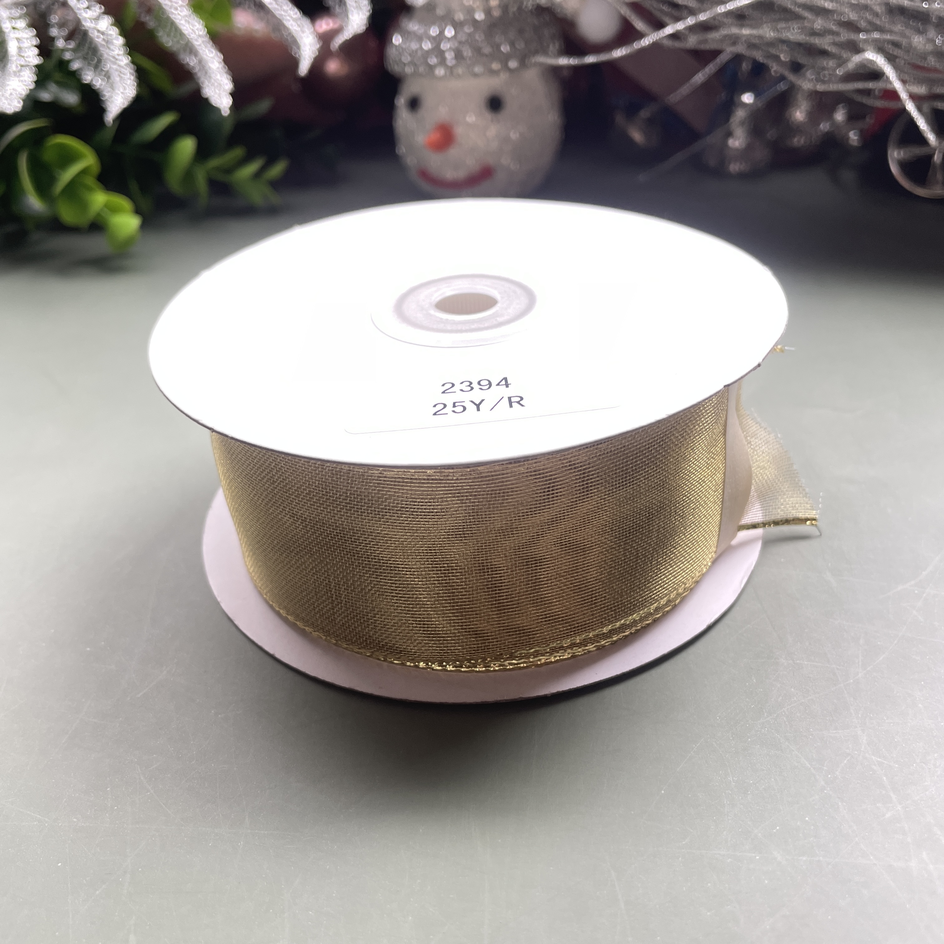 Item No. : 2394 DIY Christmas Gift Packaging Decoration Golden Christmas Webbing 3.8cm Specification image