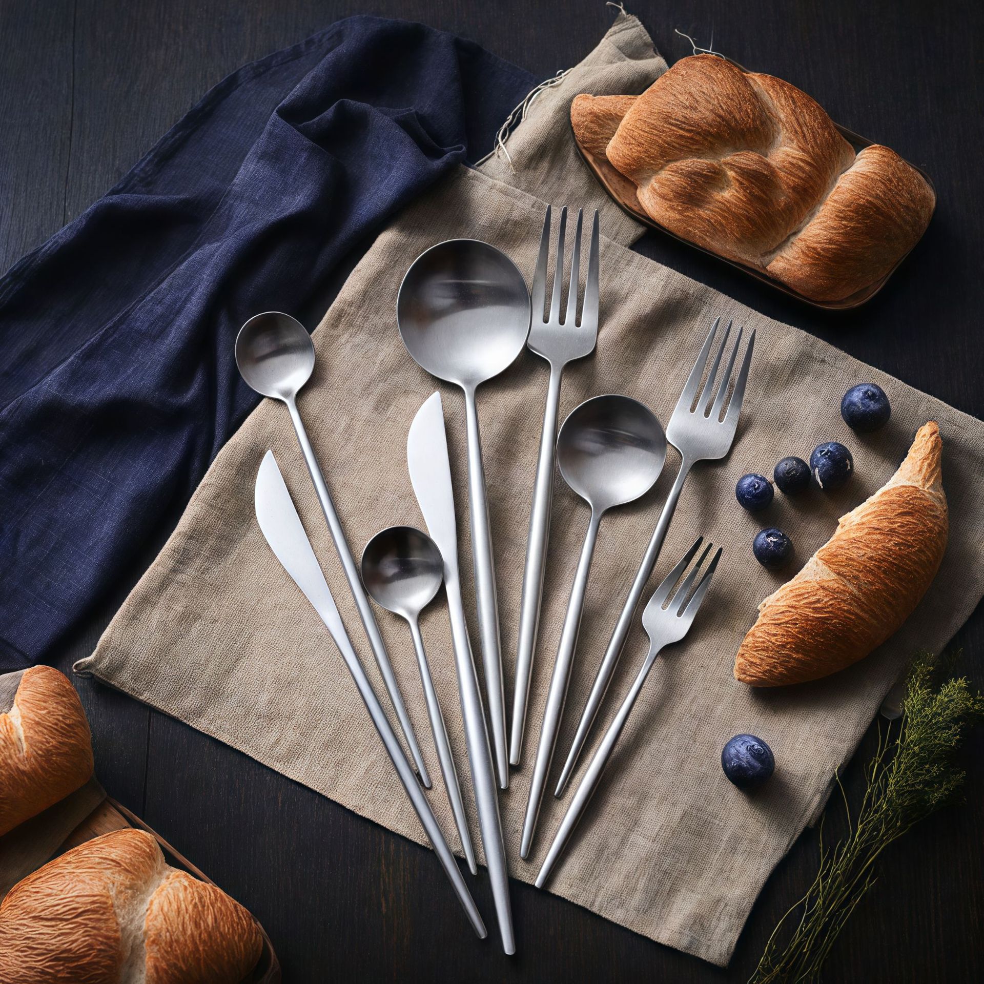 Cross-border Portuguese matte round handle 304 stainless steel tableware, restaurant spoons, light luxury, ins retro steak knives, forks and spoons