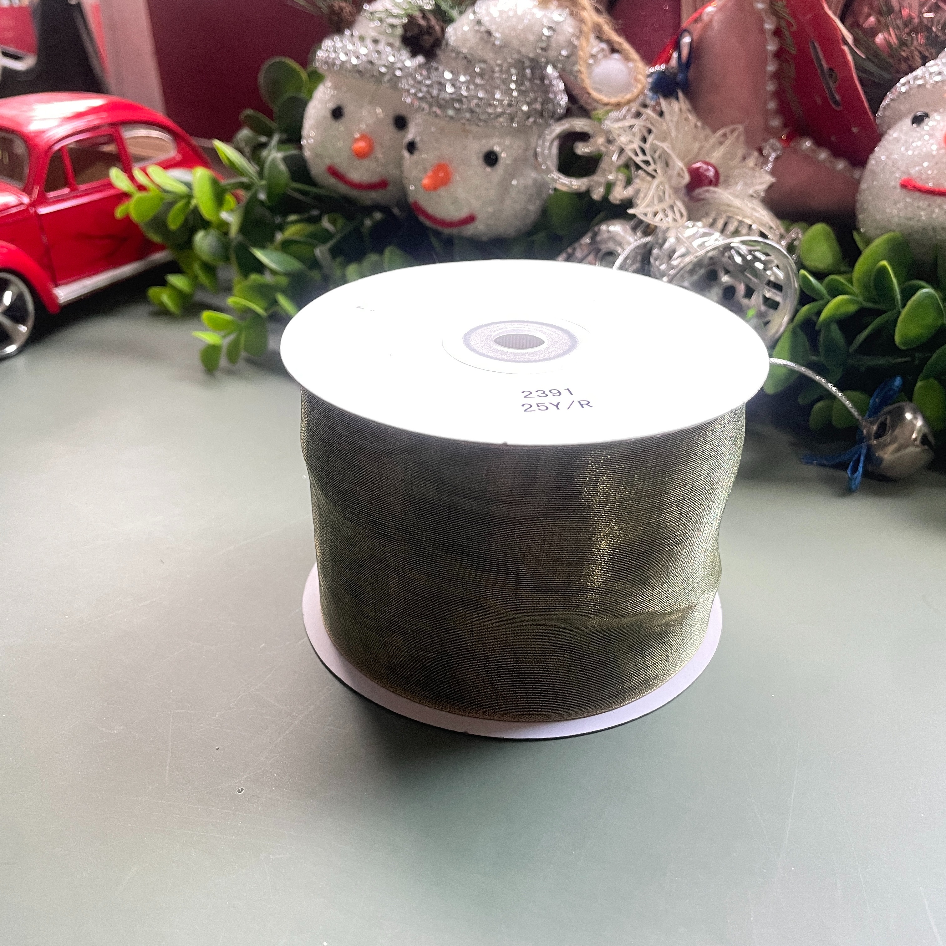 Item No. : 2391 DIY Christmas Gift Packaging Decoration Green Snow Gauze Christmas Wire Band 6.3cm Specification image