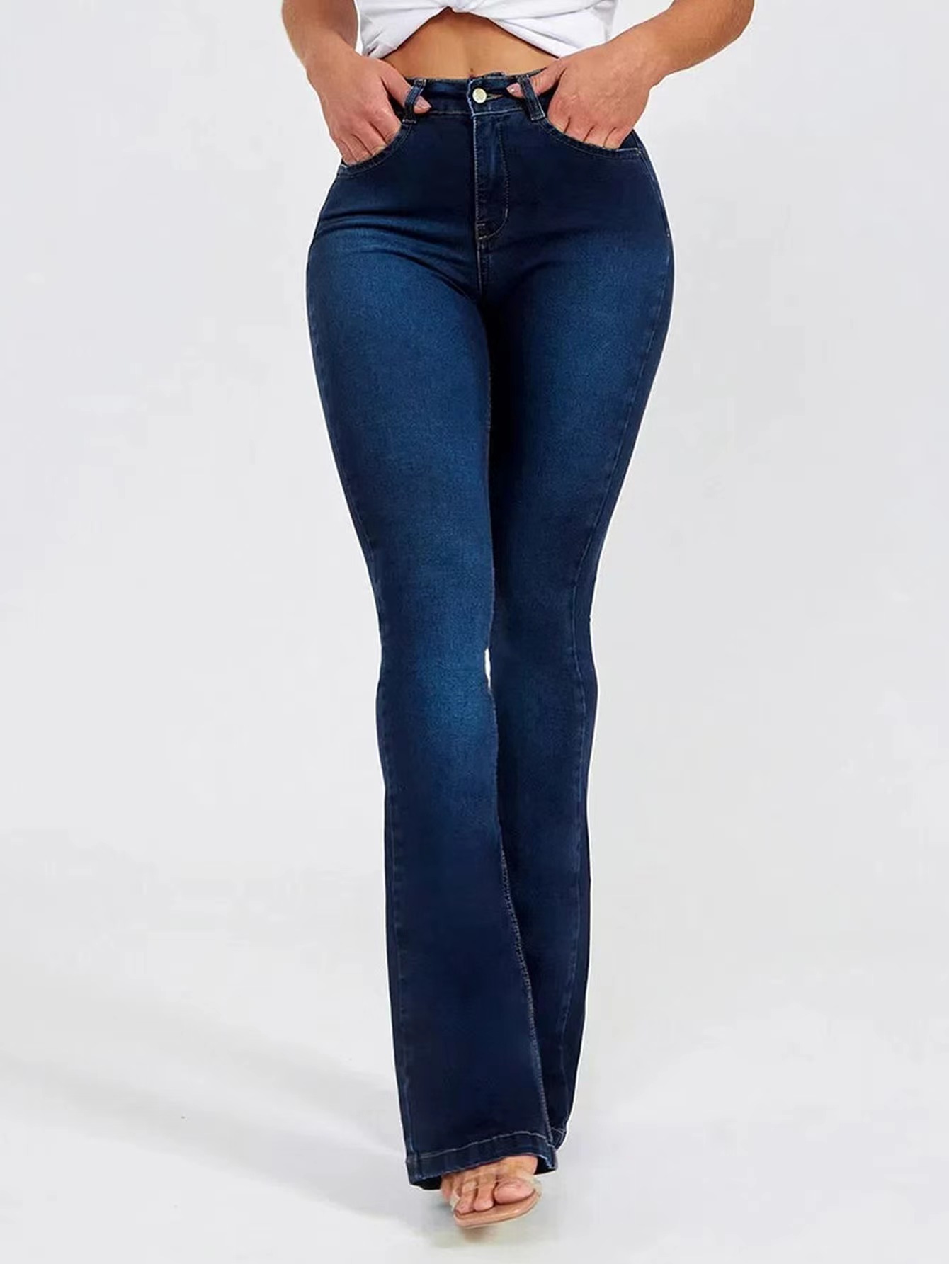 Spring 2026 new cross-border European and American trade Amazon high-waisted, form-fitting, stretch flared jeans, women's trousers, designer wear Item Picture
