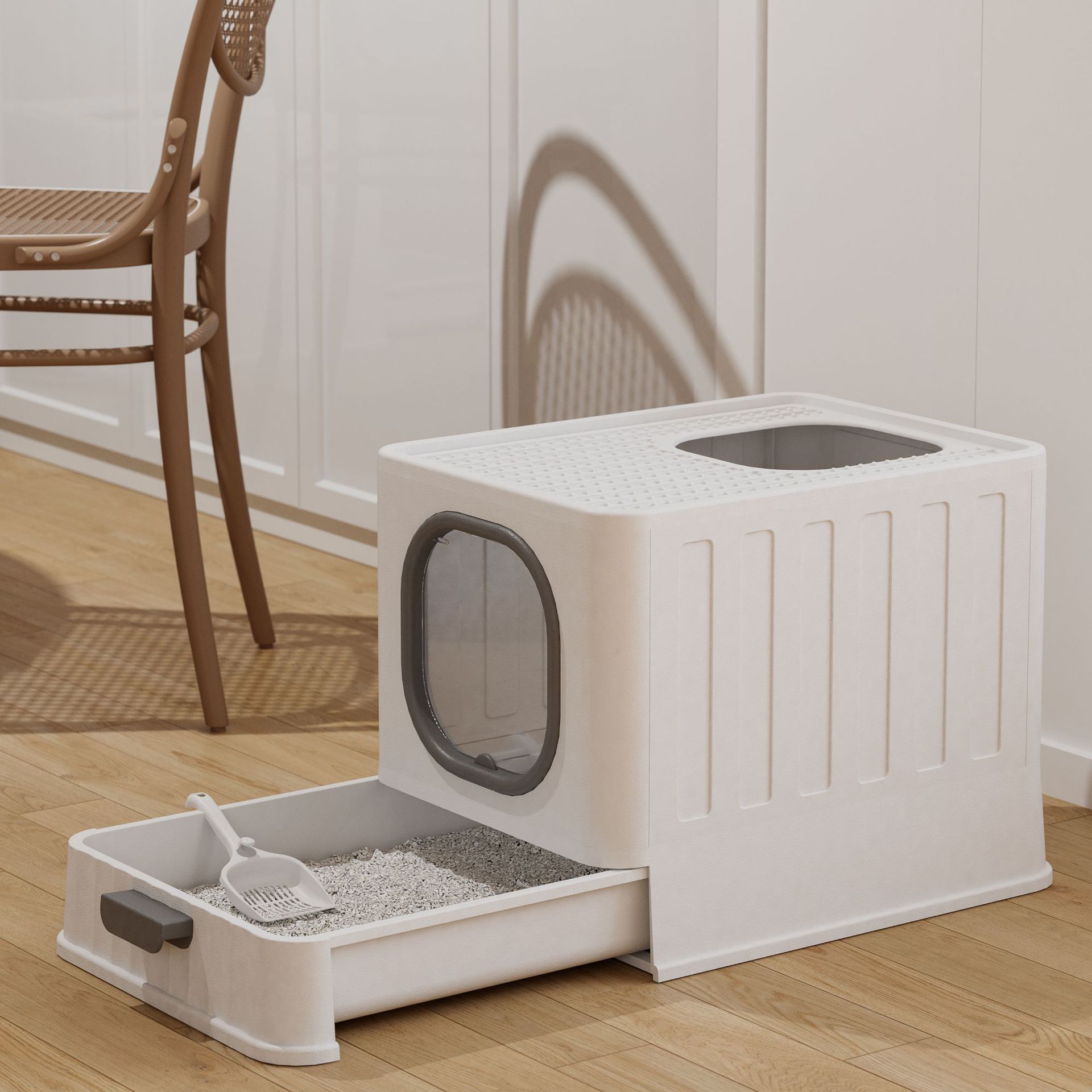 En stock cerrado plástico lavabo de arena para gatos productos de limpieza para gatos plegable repelente de olores repelente de salpicaduras exteriores wc para gatos Specification image