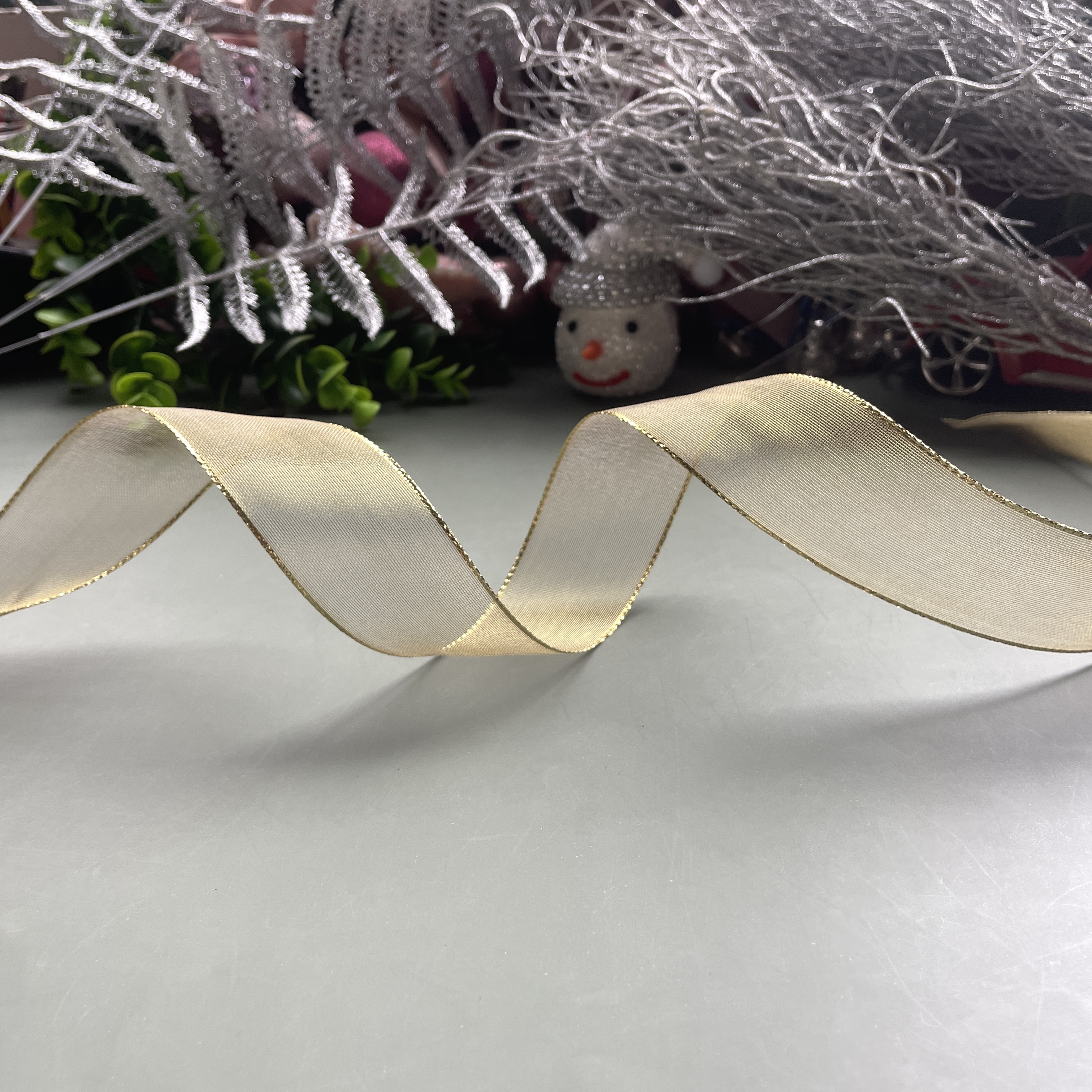 Item No. : 2394 DIY Christmas Gift Packaging Decoration Golden Christmas Webbing 3.8cm