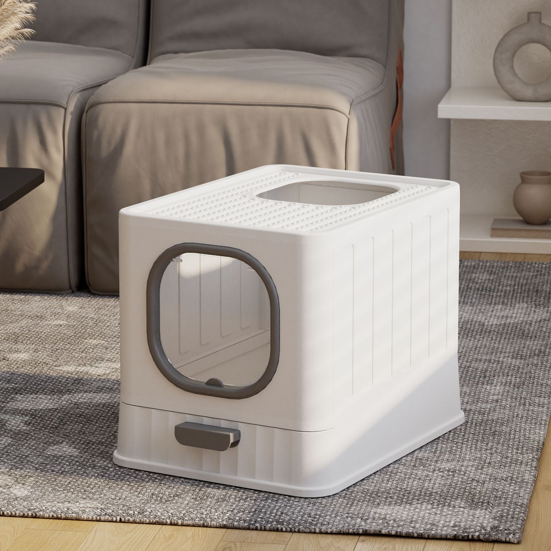 En stock cerrado plástico lavabo de arena para gatos productos de limpieza para gatos plegable repelente de olores repelente de salpicaduras exteriores wc para gatos Application Scenario