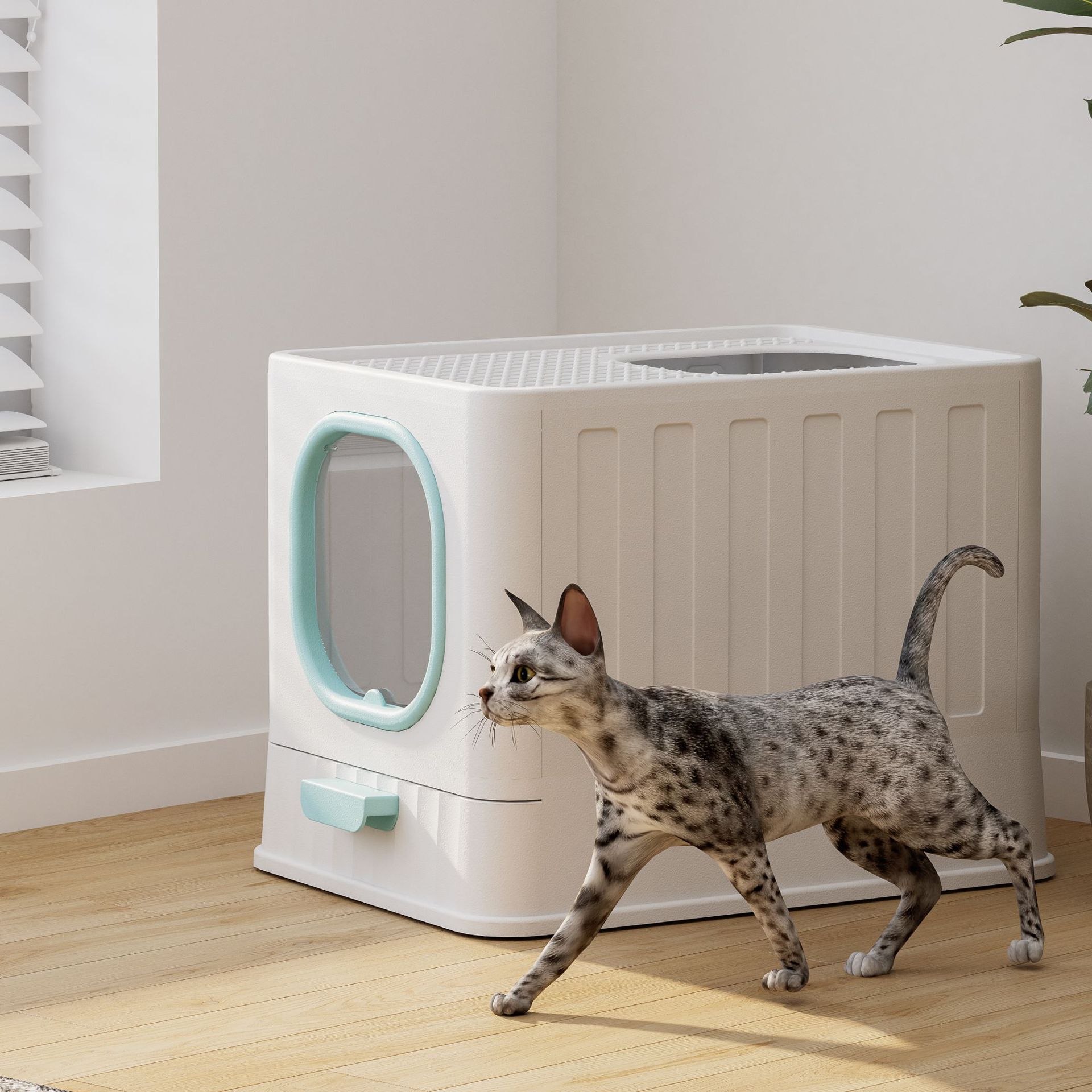 En stock cerrado plástico lavabo de arena para gatos productos de limpieza para gatos plegable repelente de olores repelente de salpicaduras exteriores wc para gatos details Picture