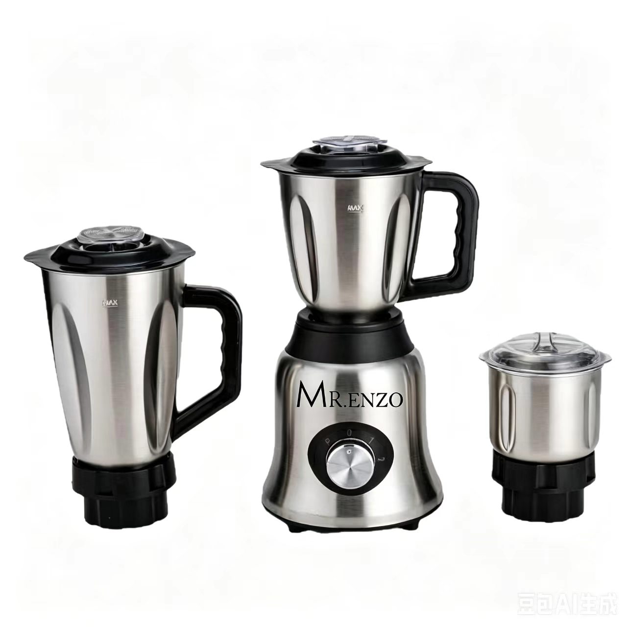 Mezclador multifunción MR.ENZO con cuerpo de acero inoxidable y diseño de mango negro. Ideal para uso doméstico en la cocina. Fácil de hacer deliciosas bebidas y platos details Picture