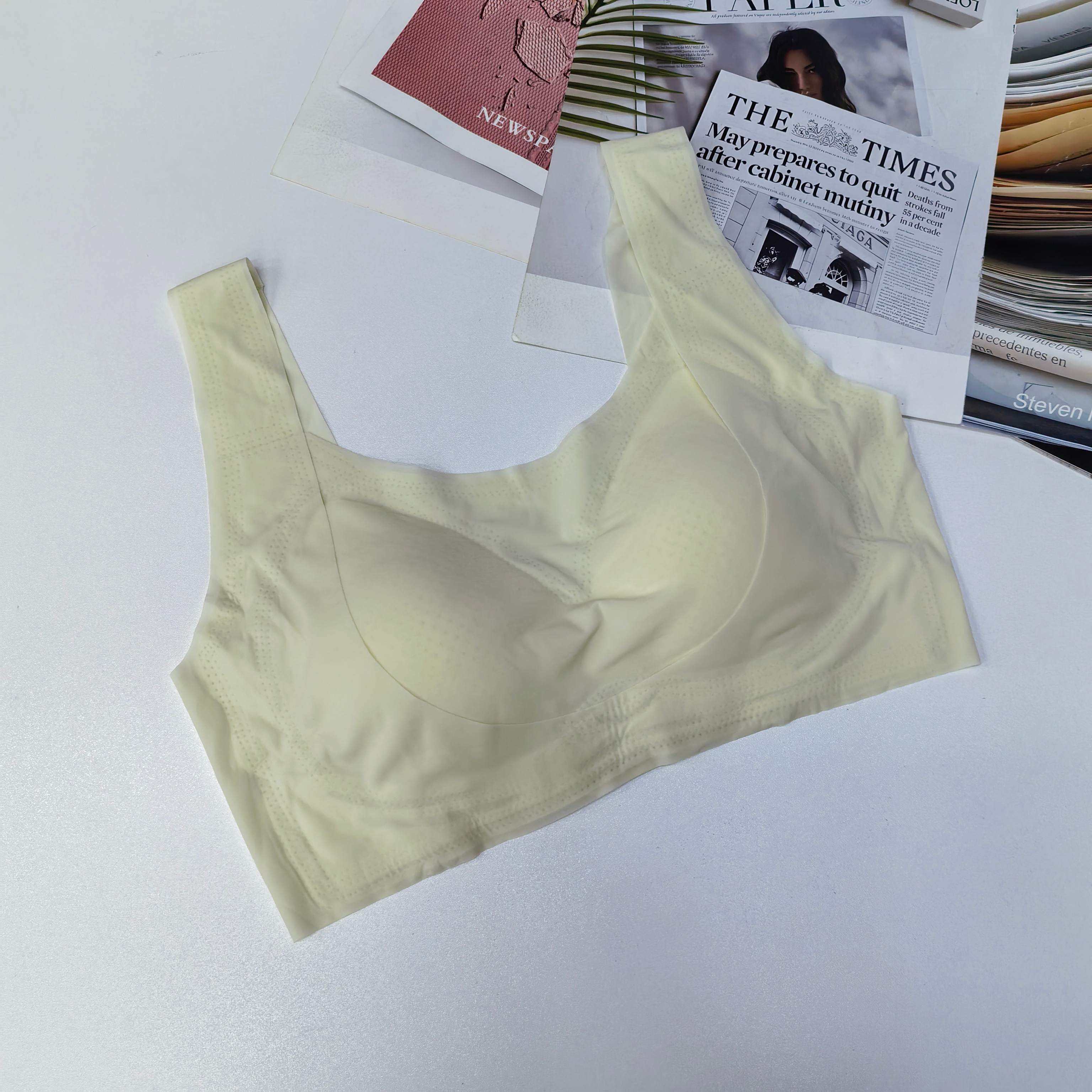 Foreign trade Ice Silk ultra-thin seamless soft support lift underwear Women's fixed Cup no steel ring breathable small chest gathering sports bra QNI Specification image
