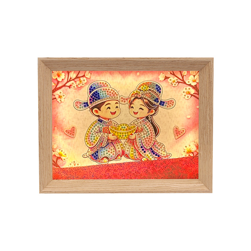 "8-inch flowing sand Diamond Light Painting Ambient Desktop Decoration Art and cultural Creative Gift of 'Golden and Jade Good Match'. Application Scenario