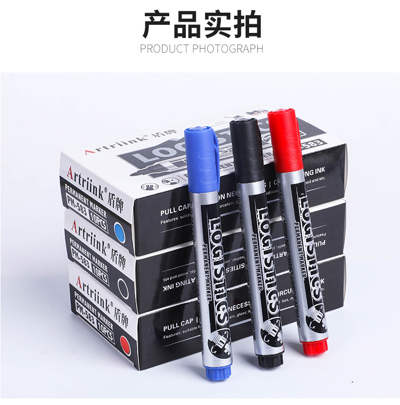 Escudo rotulador negro de gran capacidad impermeable speed dry no se desvanecerá rojo azul negro rotulador de marca de marca logística pic 8
