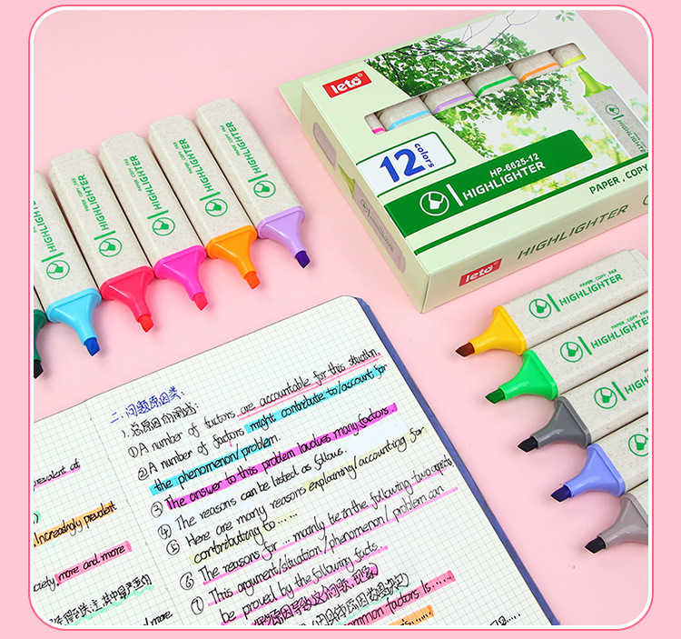 Highlighter HP-6625 12 conjunto de colores protección de los ojos sistema de color suave oblicuo recortar no. pen aprender a leer highlighter marcador de línea pic 15
