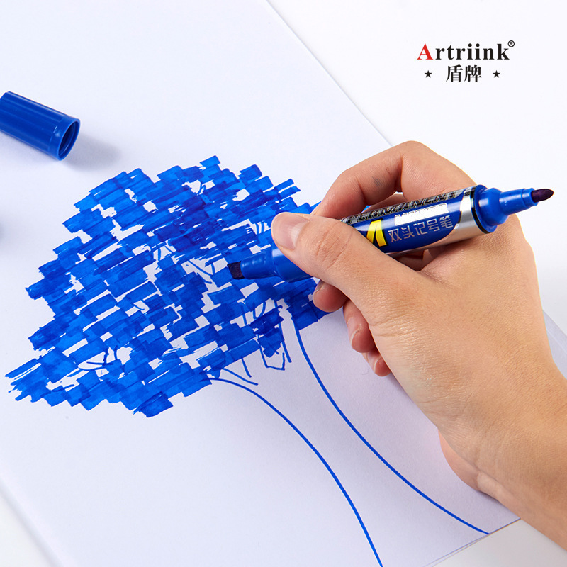 The shield can be filled with ink, oil-based double-headed marker pen, 8/12 color express shipping mark pen, DIY marking special marker pen Specification image