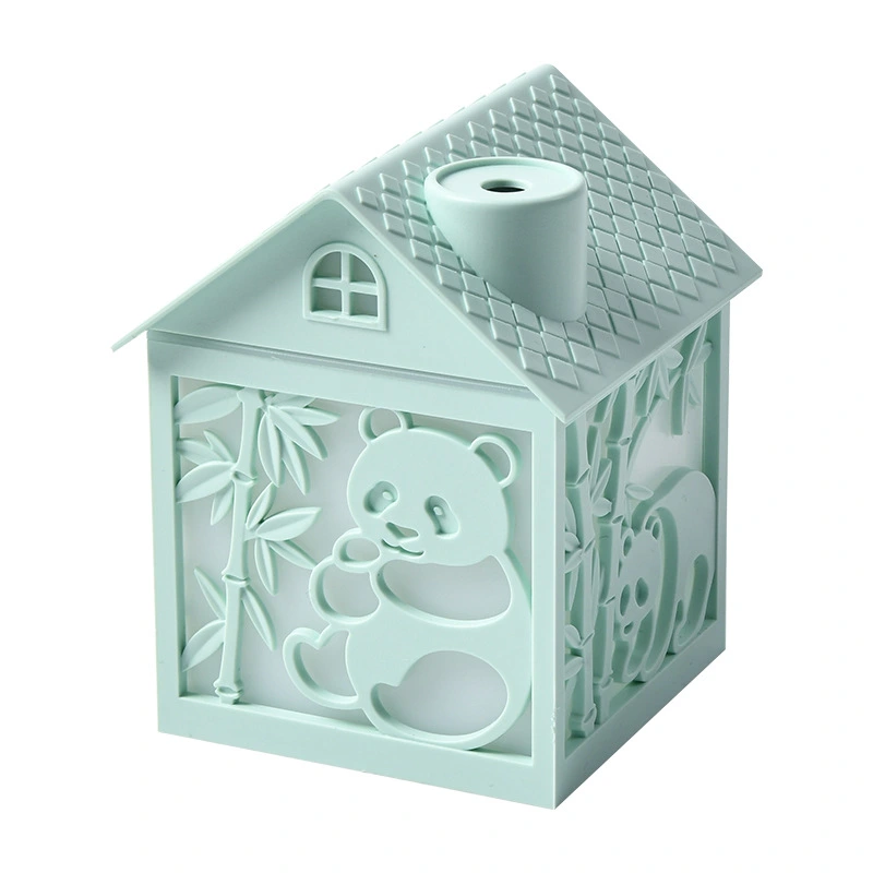 The new cross-border foreign trade wooden house humidifier features a creative seven-color ambient light, thick fog volume spray, and a desktop humidifier detail image 2
