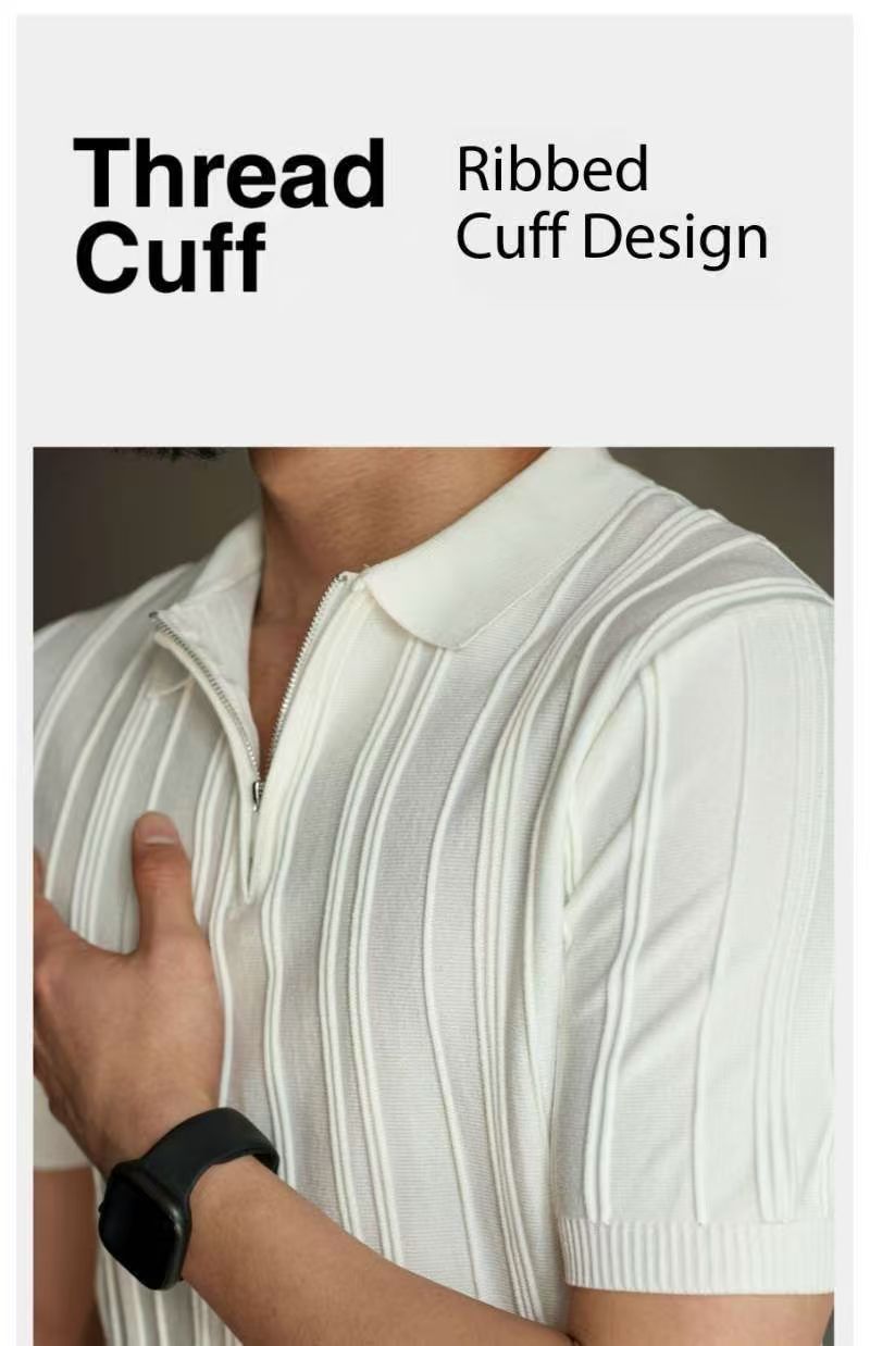 2026 Best-selling POLO shirts, knitted sweaters, short-sleeved men's lapels, half-zipper striped old money style ice silk T-shirts, summer cross-border factory wholesale Item Picture