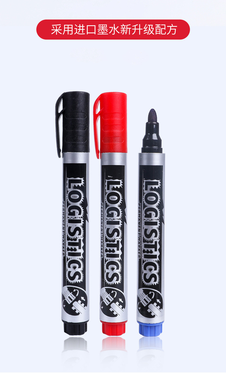 Escudo rotulador negro de gran capacidad impermeable speed dry no se desvanecerá rojo azul negro rotulador de marca de marca logística pic 2