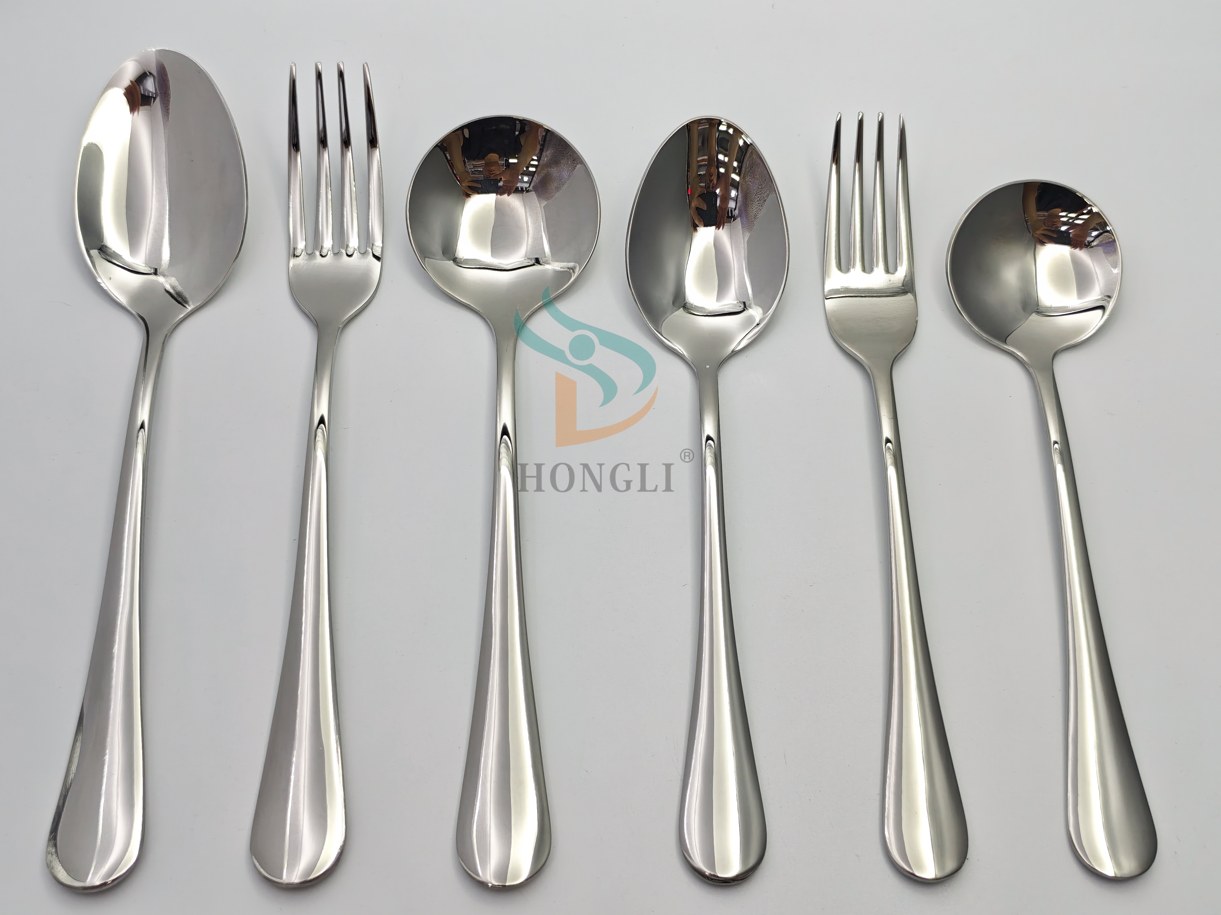 Silver high mirror polish kitchen knife, fork and spoon set, Central Asian five countries kitchenware set, high mirror polish stainless steel fine tableware