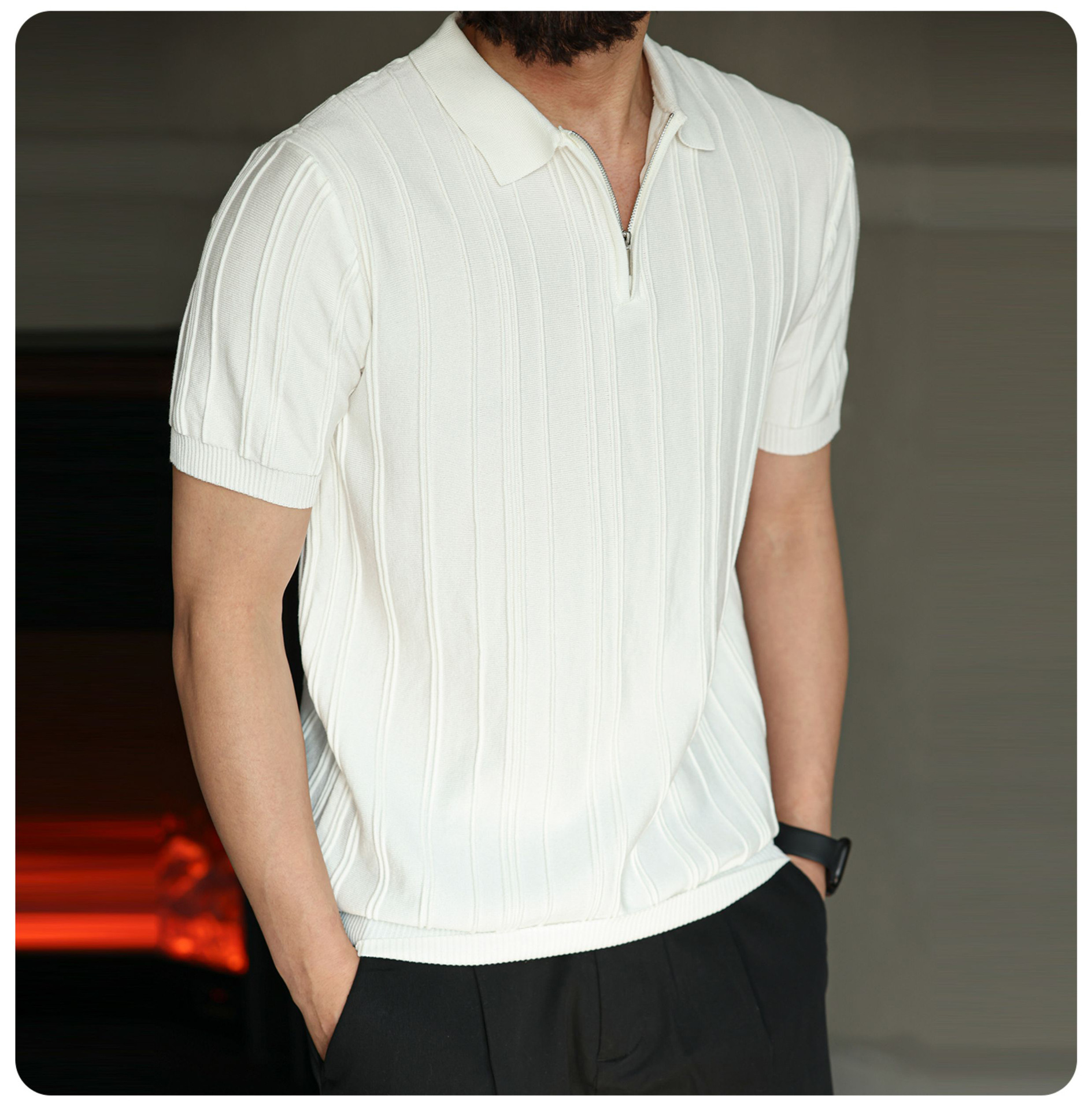 2026 Best-selling POLO shirts, knitted sweaters, short-sleeved men's lapels, half-zipper striped old money style ice silk T-shirts, summer cross-border factory wholesale