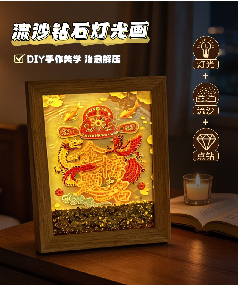 《金榜题名》8寸流沙钻石灯光画氛围感桌面摆件艺术文创礼品详情12