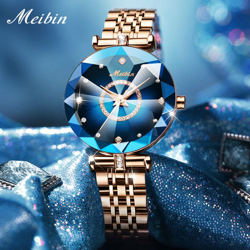 ساعة الساعة Meibin Meibin Meibin Maining ساعة الساعة النسائية كوارتز، ساعة الساعة الكريستال، تبث مباشرة بالجملة G