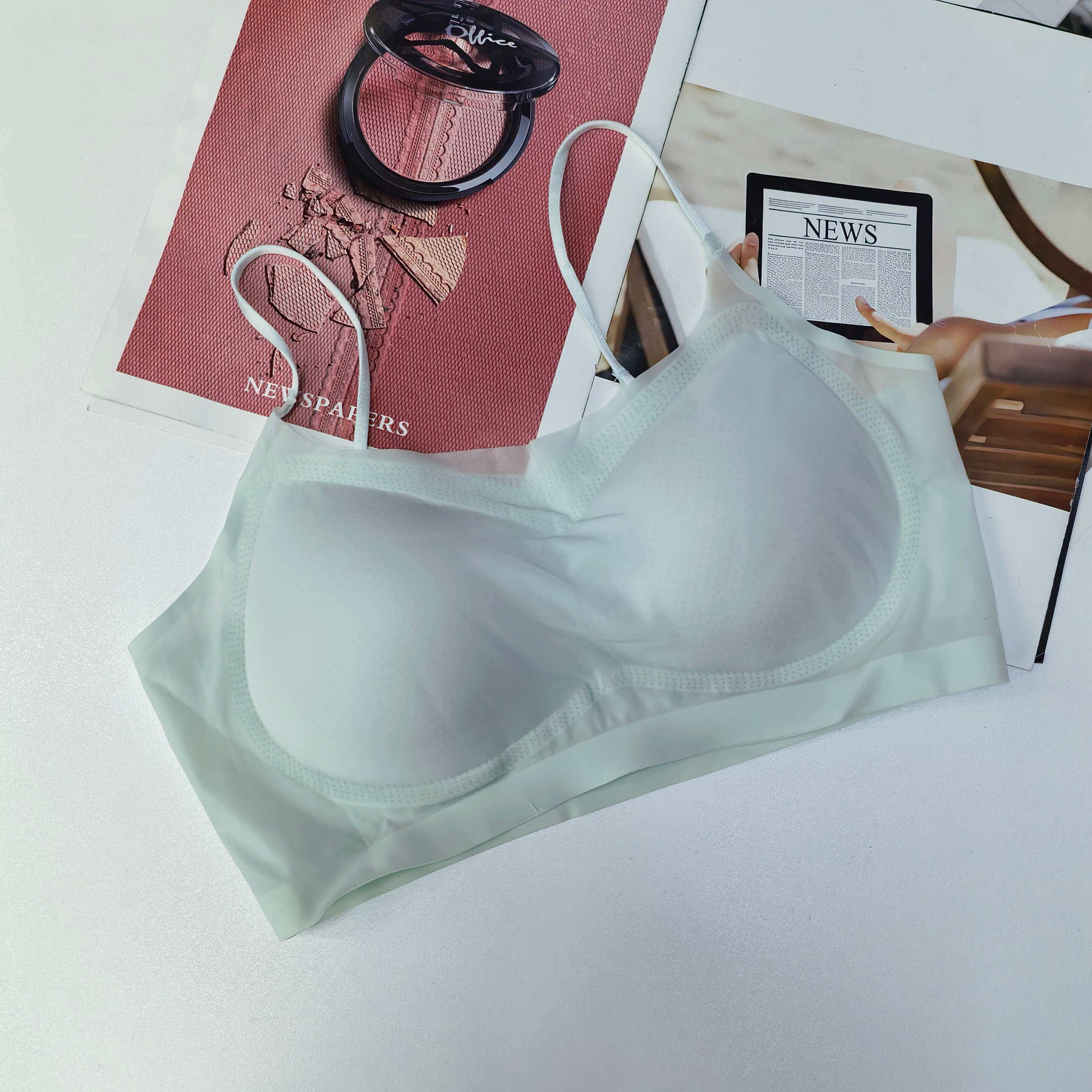 A2076# Export bra Ultra-thin one-piece fixed cup no trace, no steel ring, gathering breathable, cool, halter, beautiful back underwear women's bra cover QNI details Picture