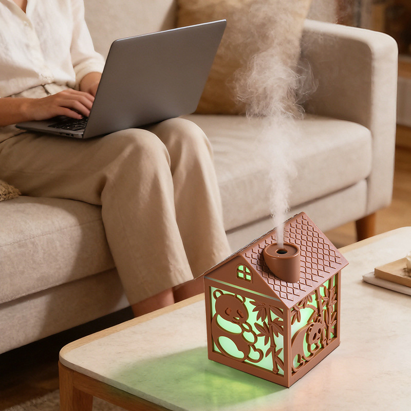 Creative new model of log cabin humidifier, seven-color ambient light, fog volume spray, household desktop humidifier, source factory humidifier Application Scenario