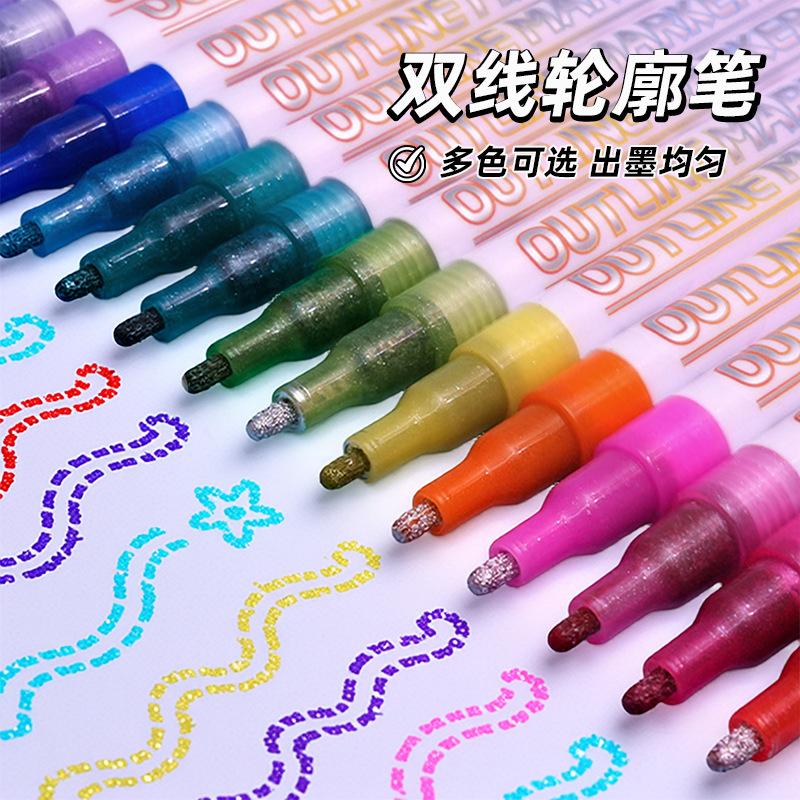 Cross-border double-line contour pen hand-written newspaper special color highlighting key points student homework special fluorescent marking marker pen