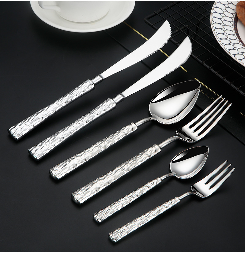 Plata martillado 304 forjado boutique acero inoxidable vajilla set de mesa de restaurante de lujo hotel pic 11