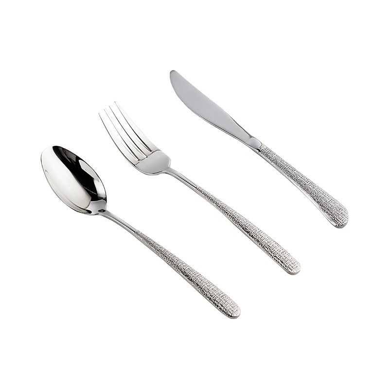 304 acero inoxidable cuchillo tenedor cuchara conjunto de alto aspecto horizontal retro western comida steak tenedor y cuchillo francés beber sopa cuchara con mango largo Item Picture