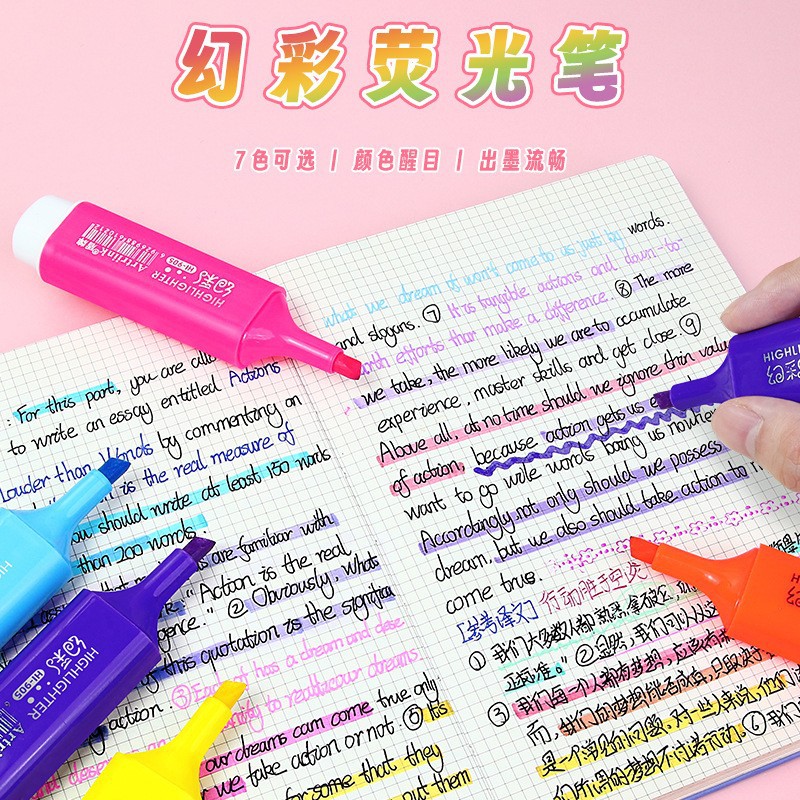 Wholesale of shield rainbow-colored highlighters, large-capacity single-head marker pens, student drawing and doodling pens, and colored pens details Picture