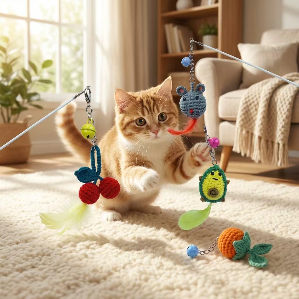 Cross-border best-selling cat toys, bell sound toys, feather knitted cat toys, cat toys, pet handicrafts