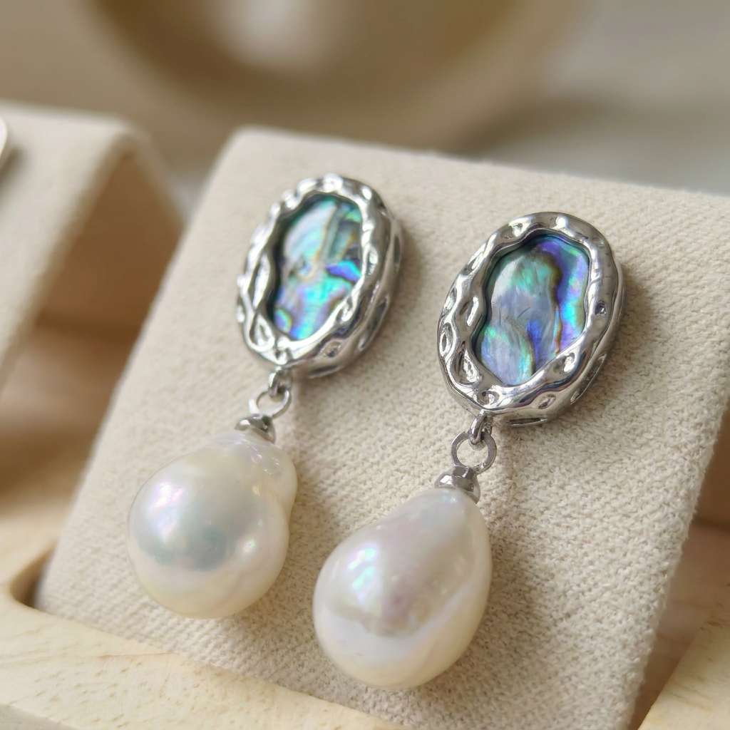Pearl 925 silver earrings for women, long and elegant accessories, anti-allergy earrings Specification image