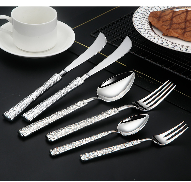 Plata martillado 304 forjado boutique acero inoxidable vajilla set de mesa de restaurante de lujo hotel pic 8