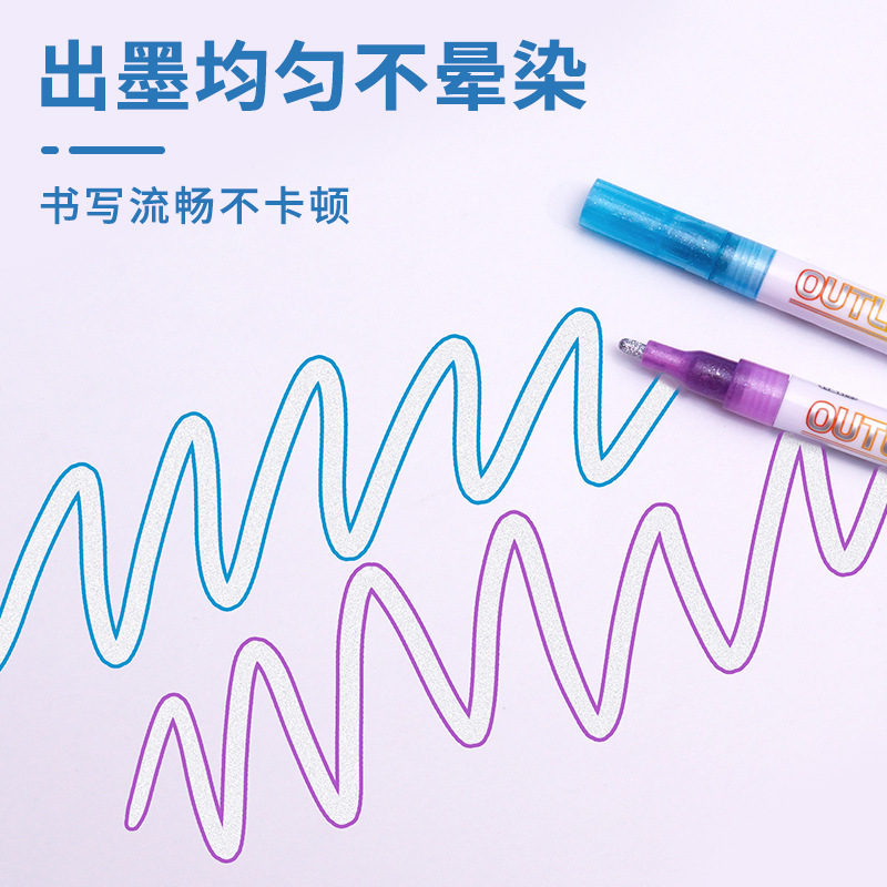 Cross-border double-line contour pen hand-written newspaper special color highlighting key points student homework special fluorescent marking marker pen Specification image