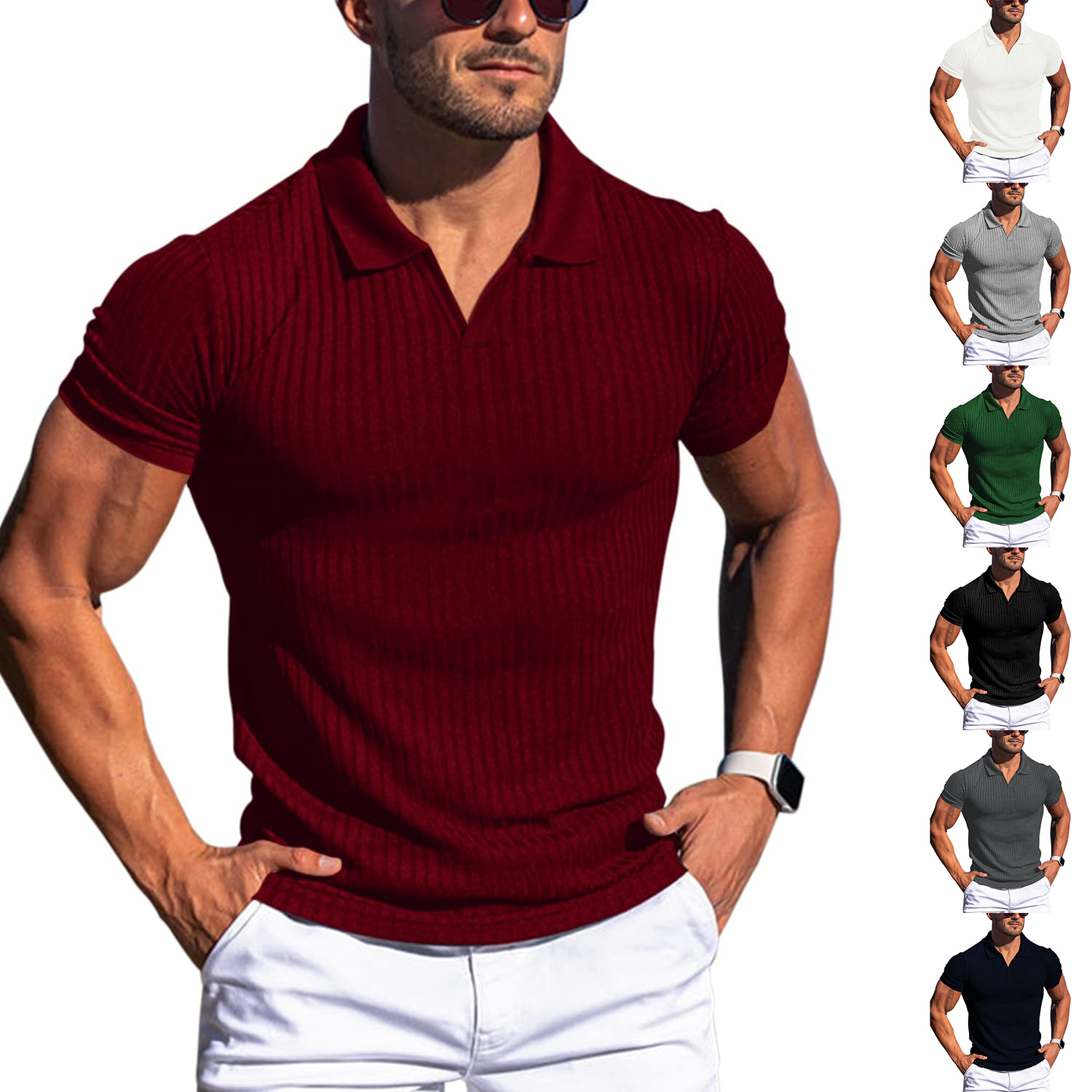 Cross-border Europe, America, AliExpress, Amazon Summer new casual POLO shirt, lapel V-neck short-sleeved T-shirt for men