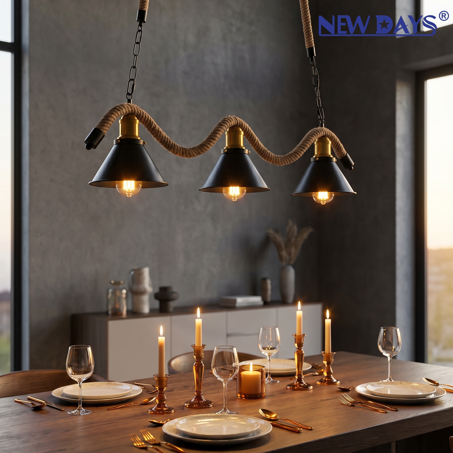 NEWDAYS brand cross-border new products: led retro industrial-style hemp rope pendant lamps, iron cover bar table lamps, energy-saving high-brightness ambient lighting, small pendant lamps, lighting art lamps, Nordic style Application Scenario