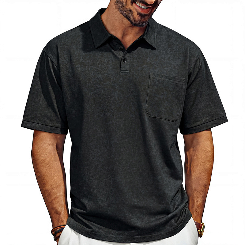 男士做旧翻领 Polo 衫 夏季宽松短袖口袋 T 恤 跨境欧美复古上衣 Item Picture