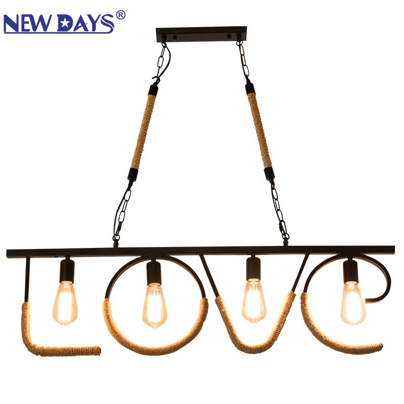 NEWDAYS brand cross-border new products: led retro industrial style rope pendant lamp, ironwork hood bar table lamp, Love-shaped decorative lighting atmosphere lamp, small pendant lamp, lighting art lamp, Nordic style