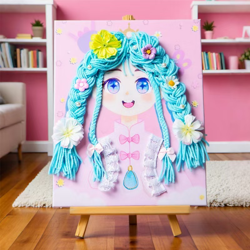 رسم لوحات رسوم متحركة لفتاة ذات إطار شريط شريط من الصوف Item Picture