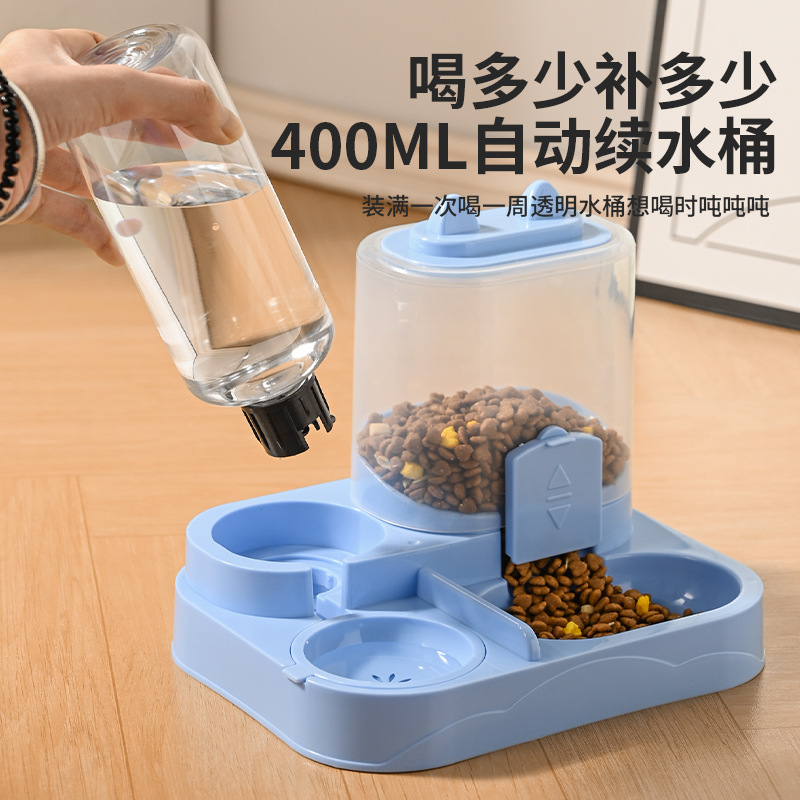 Automatic water replenishment, cat food basin, automatic feeding basin and water bowl integrated neck protection, pet drinking water and cat feeding wonder, fully automatic Specification image