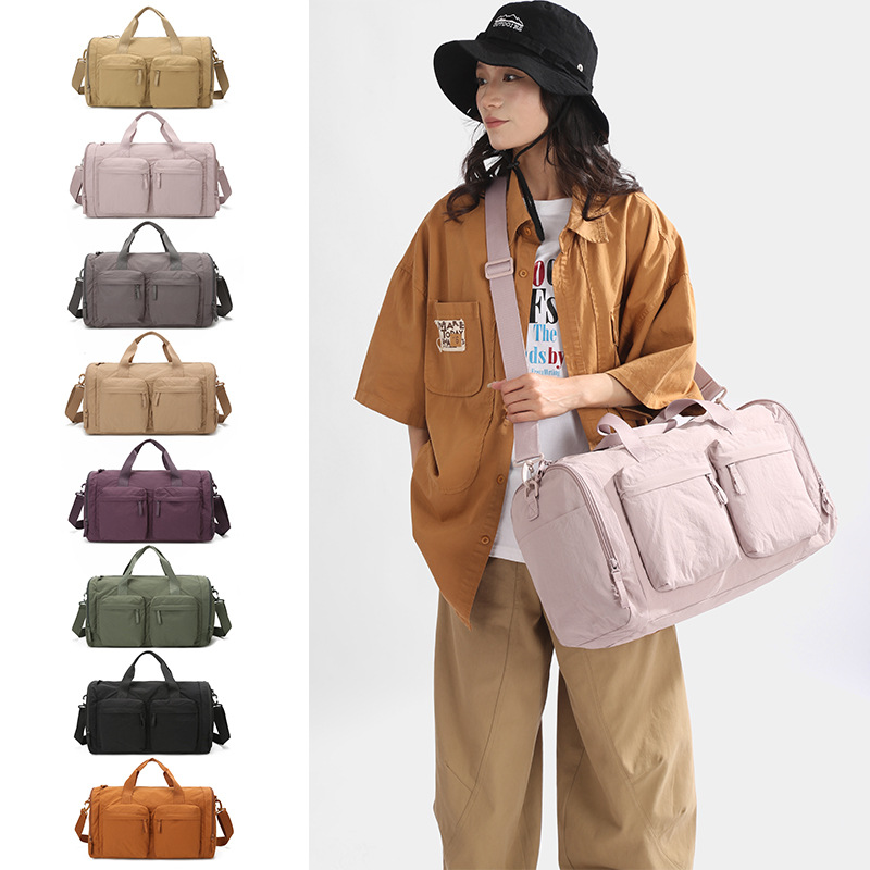 Multi-pocket travel bag, independent shoes, pocket, single-shoulder crossbody bag, women's hand-held portable sports and fitness bag, yoga bag