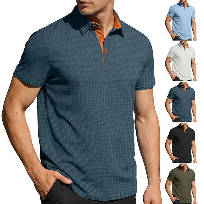 Cross-border Amazon summer ice-cool men's short-sleeved lapel color-block button European and American stretch casual Polo shirt for men