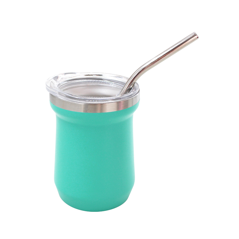 5oz straw cup, 3 inner and 2 outer stainless steel outdoor portable beverage cup, mini stainless steel tea brewing cup, car cup Item Picture