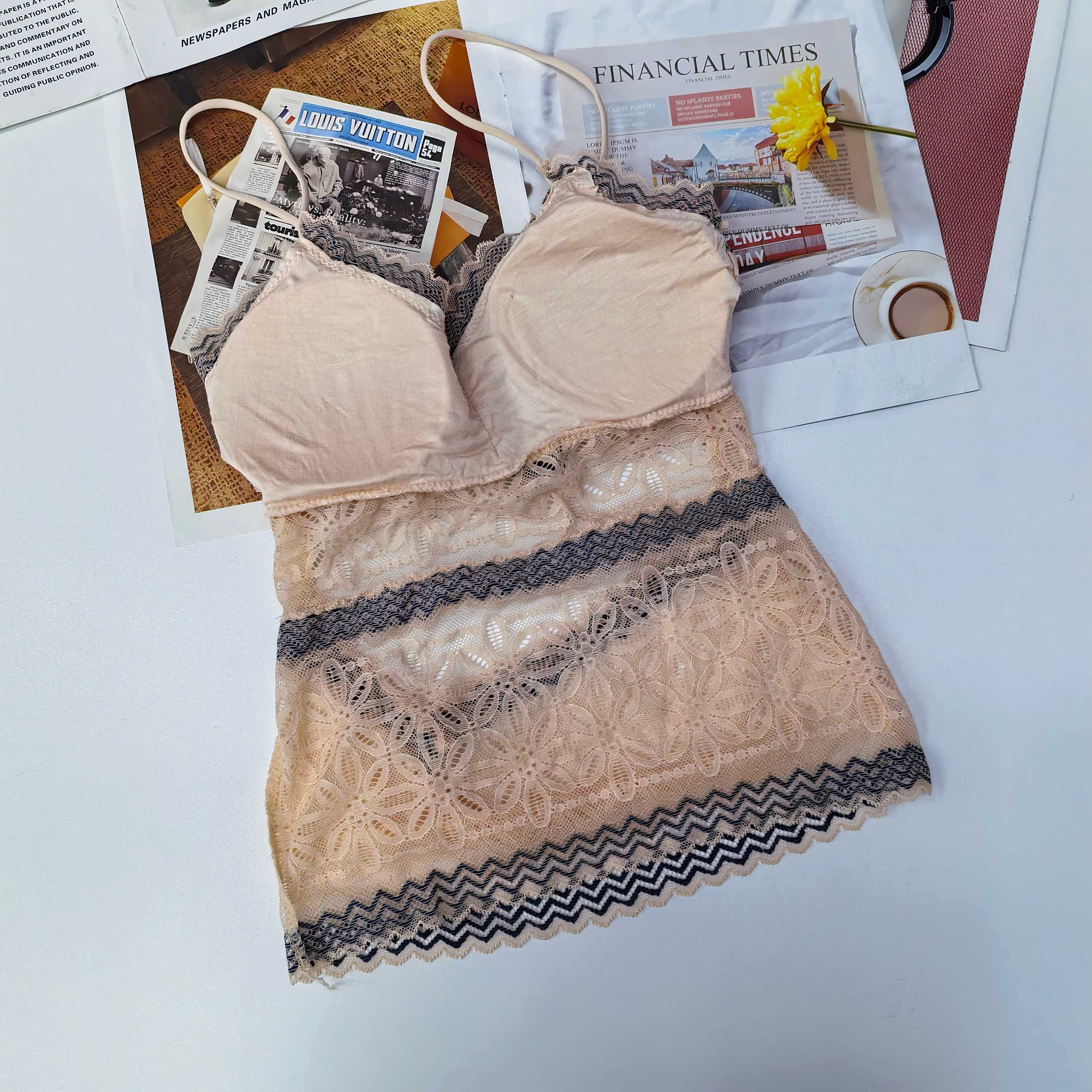 624# Foreign Trade Beauty Back Lace Halter, fashionable beauty back halter vest, women's anti-glare, strapless long style, wrapped chest QNI Specification image