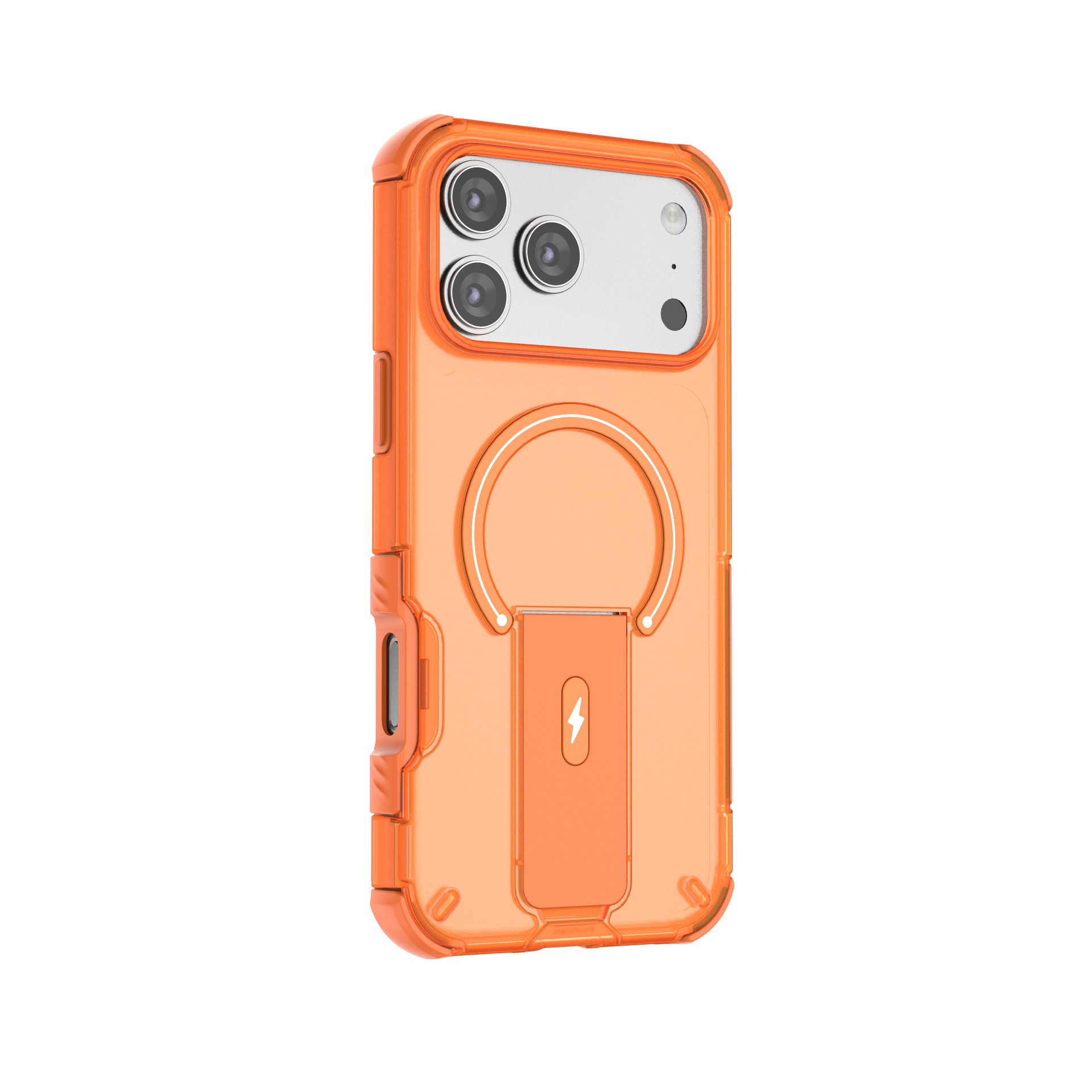 跨境适用于iPhone17Pro磁吸手机壳 带支架苹果16promax防摔手机壳橙色
