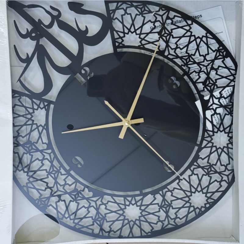 Gold, silver and black Islamic-style hollowed-out wall clocks Application Scenario