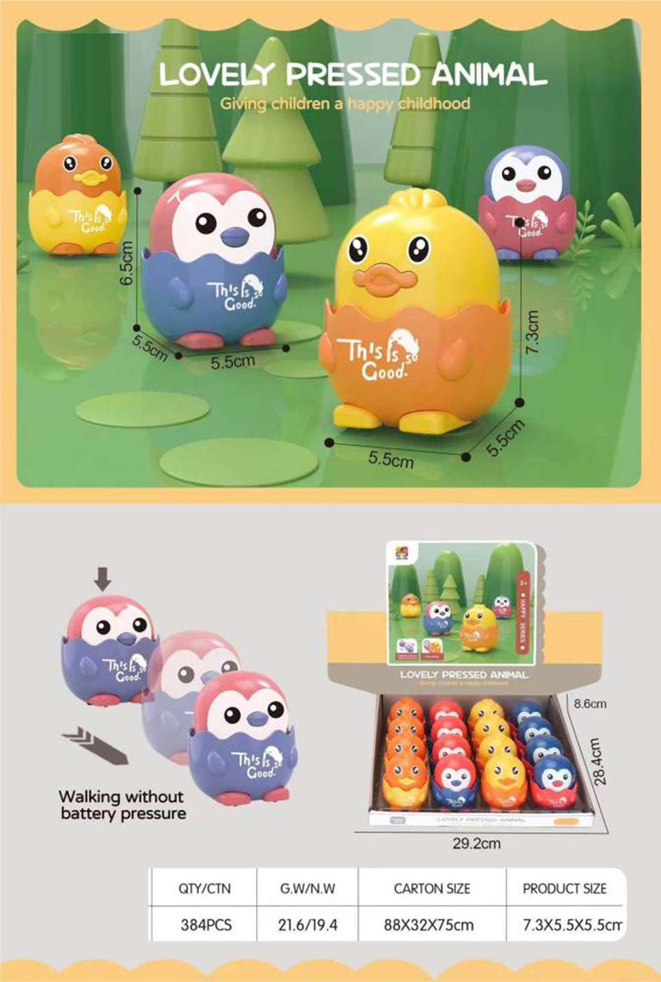 TF06888 moe pet press duck/pingüino (press power forwarding) press slide dibujos animados pequeños juguetes animales para niños sin batería puzzle juguetes interactivos multicolor mezclado details Picture