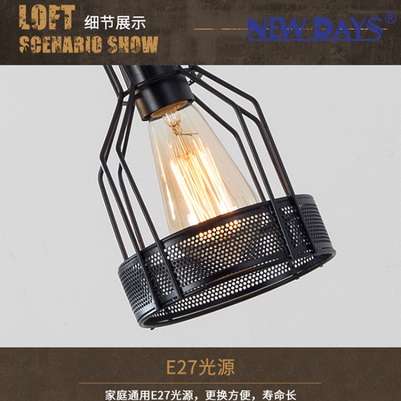 NEWDAYS brand cross-border new products: led retro industrial style rope pendant lamp, ironwork hood bar table lamp, creative five-head decorative lighting atmosphere lamp, small pendant lamp, lighting art lamp, Nordic style Specification image