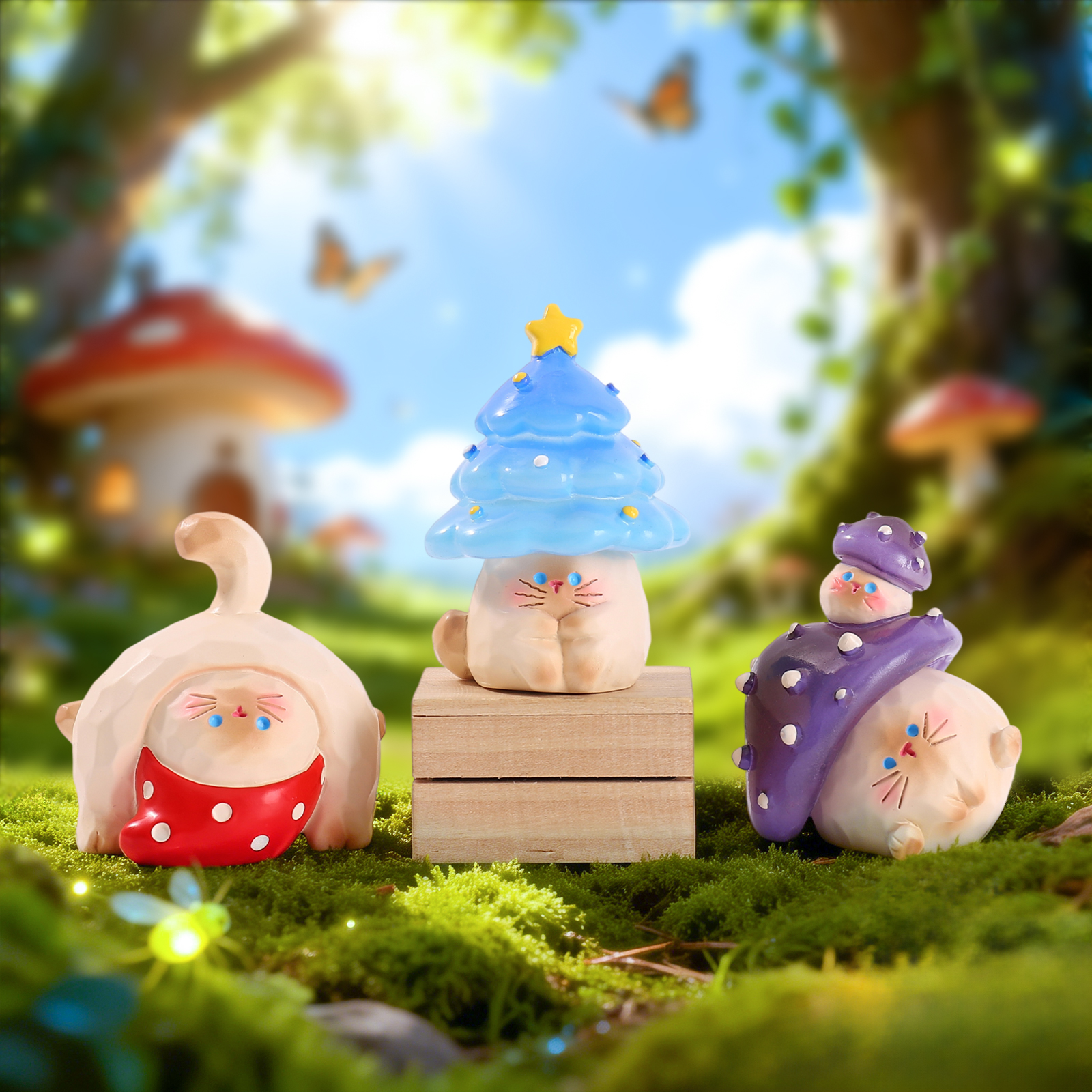 Mushroom Cat Emotional Forest Series Figurines, Blind boxes, cartoon cats, desktop decorations, children's toys Specification image