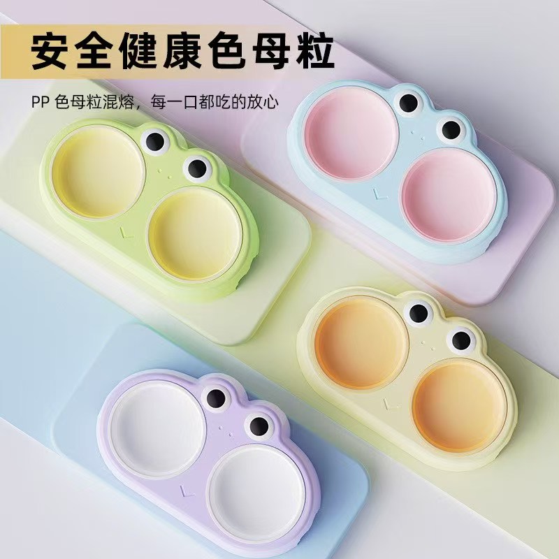 跨境新款宠物碗卡通大眼青蛙双碗宠物粮水碗猫碗盆宠物用品 details Picture